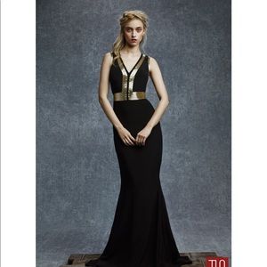 Reem Acra Black Silk Gold Beaded Detail Gown Sz 10